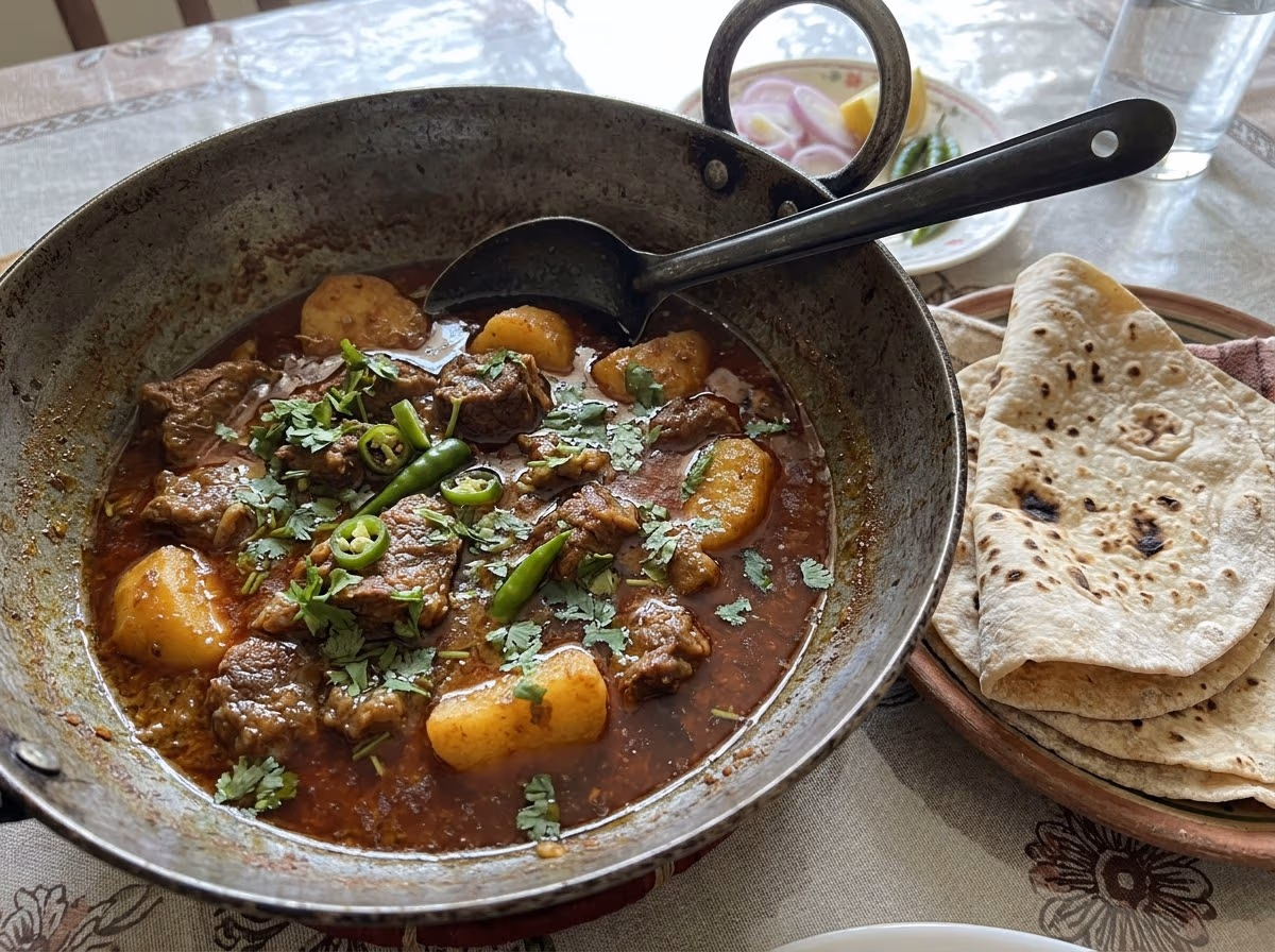 Aloo Gosht (Beef and Potato Curry) recipe presentation