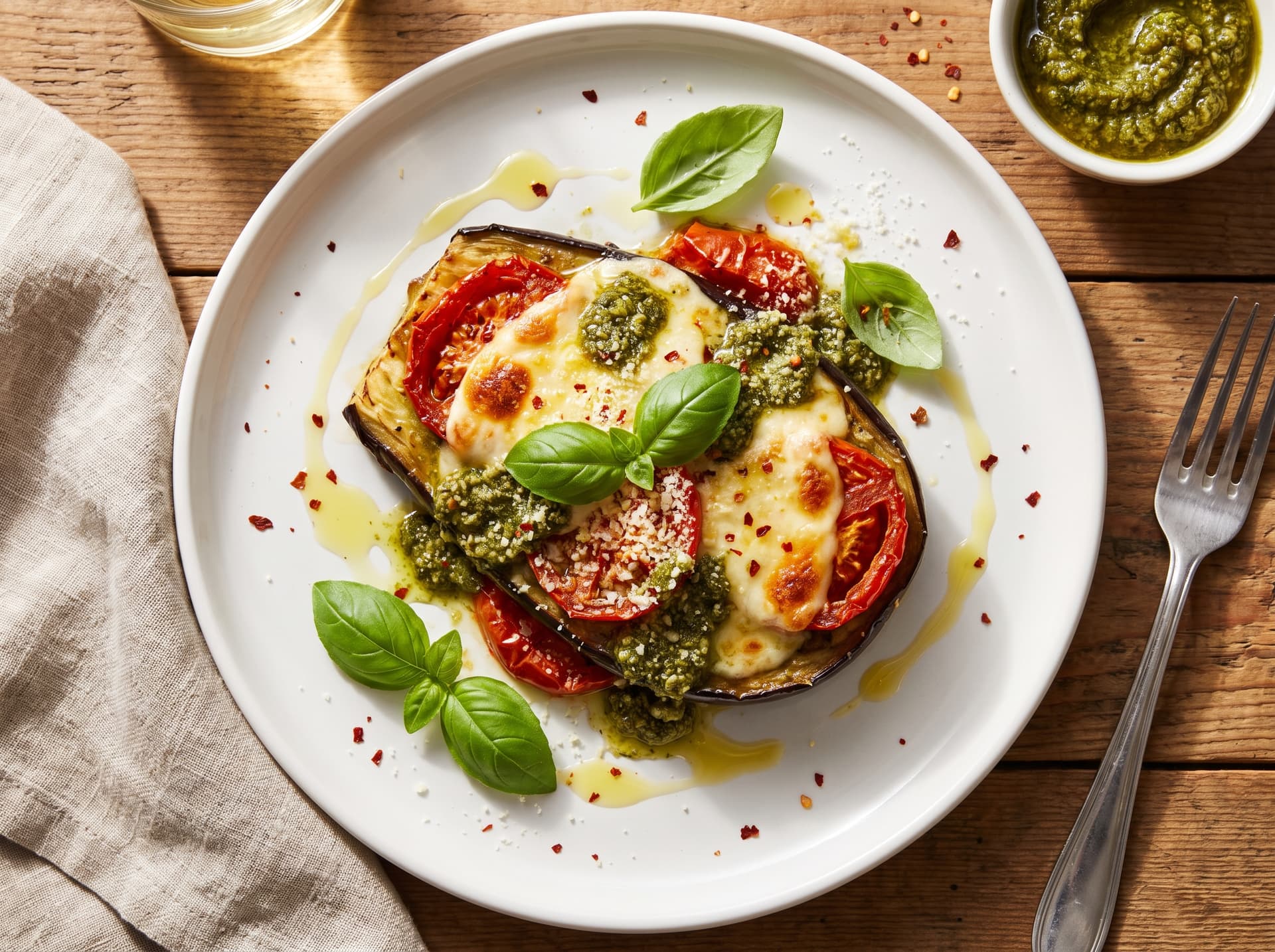 Cheesy Baked Eggplant with Pesto recipe