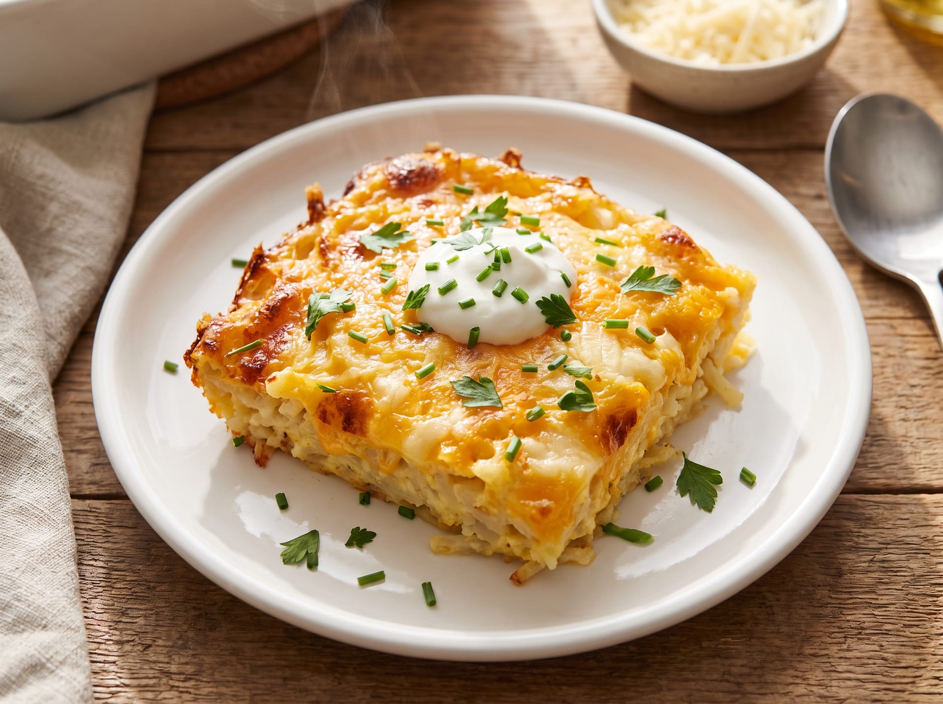 Cheesy Hash Brown Casserole recipe presentation