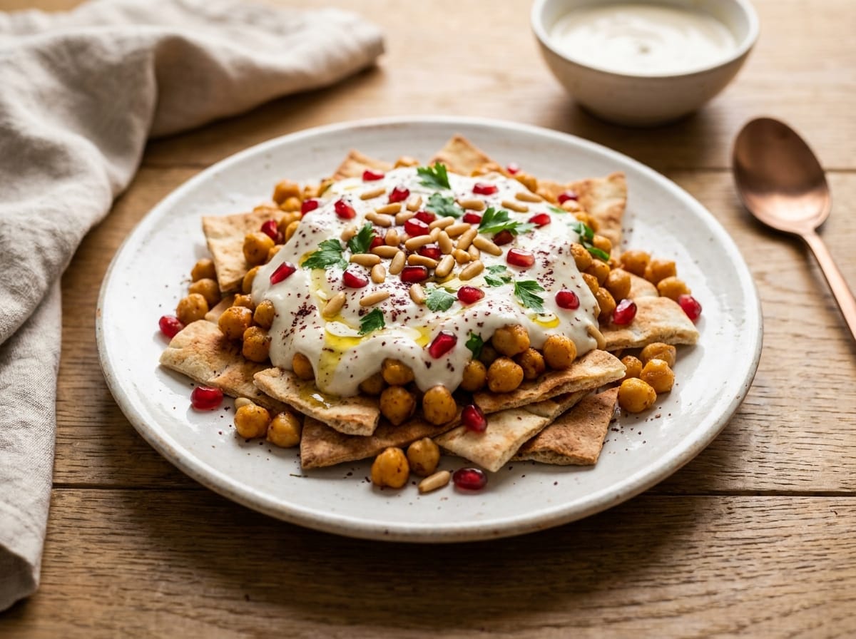 Classic Middle Eastern Fatteh recipe presentation