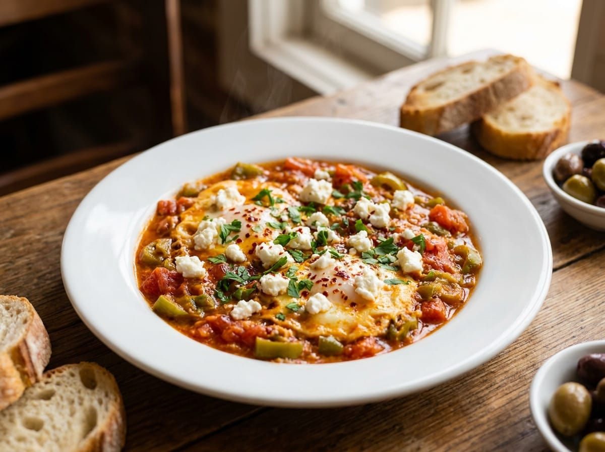 Classic Turkish Menemen recipe presentation