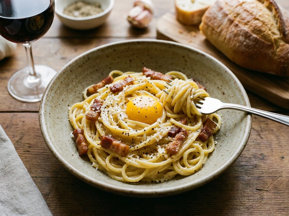 Creamy Carbonara Pasta recipe presentation