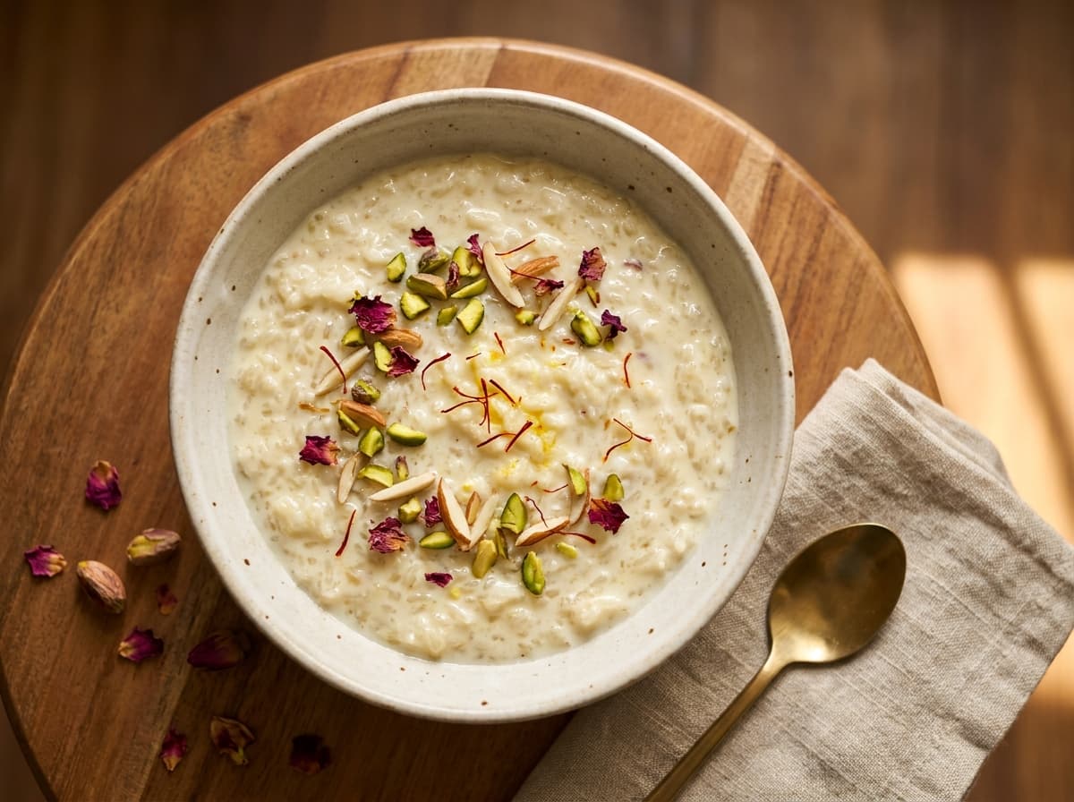 Creamy Rice Kheer with Pistachios, Almonds, Saffron recipe
