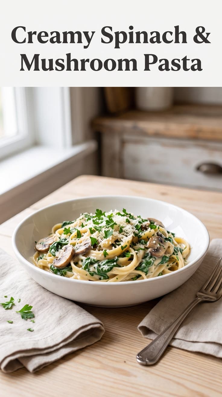Creamy Spinach & Mushroom Pasta recipe