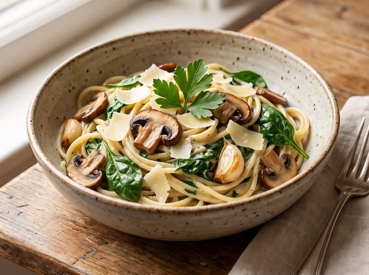 Creamy Spinach & Mushroom Pasta | Easy Vegetarian Dinner recipe