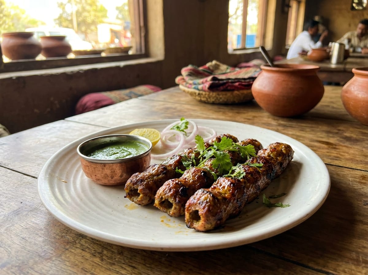 Juicy Desi Seekh Kebabs with Mint Chutney recipe presentation