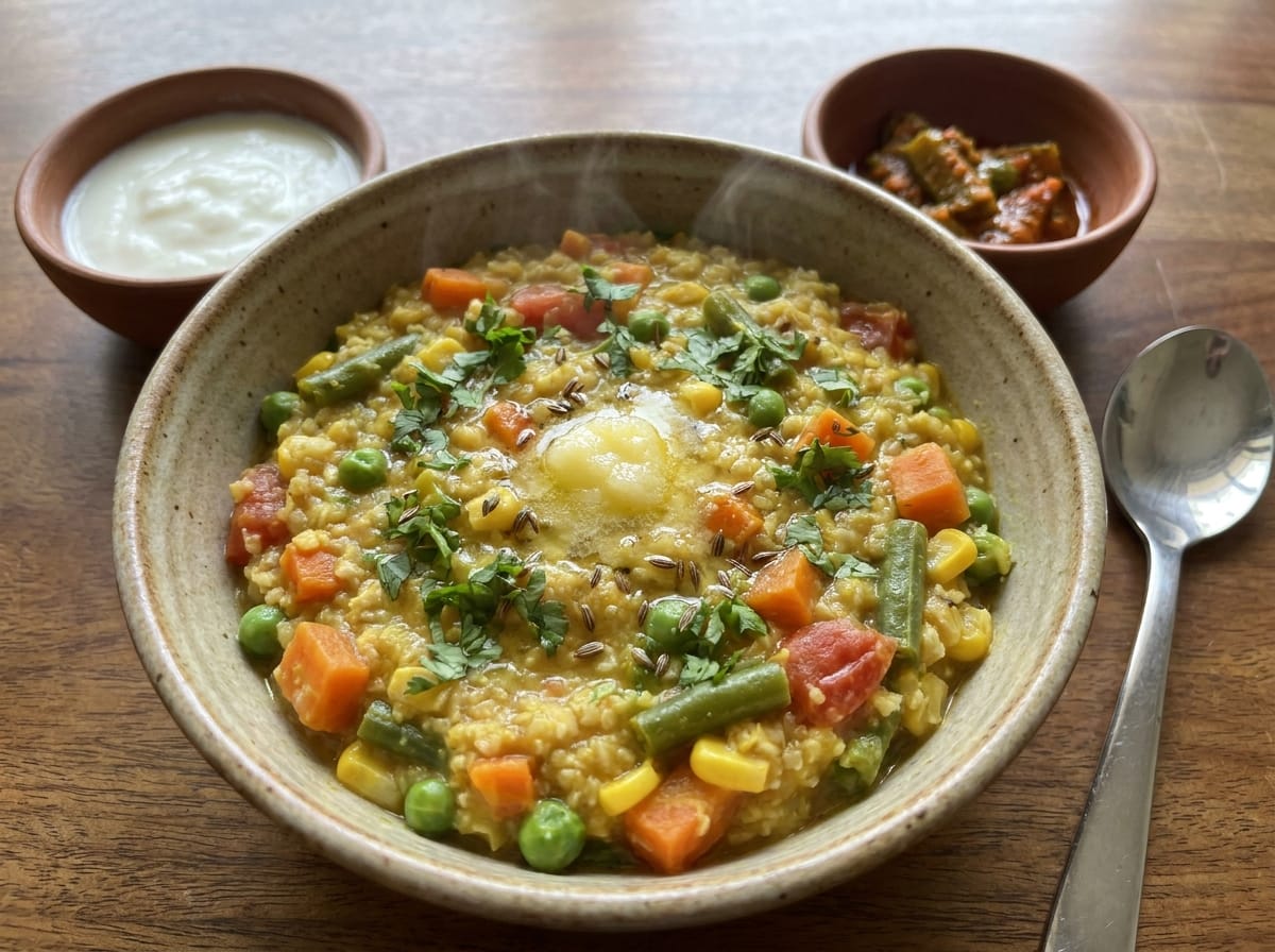 Oats Vegetable Khichdi recipe presentation