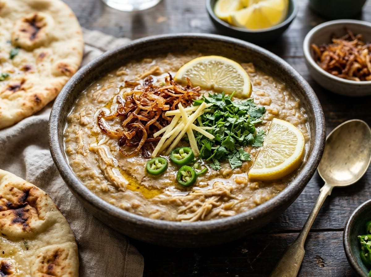 Pakistani Chicken Haleem recipe presentation