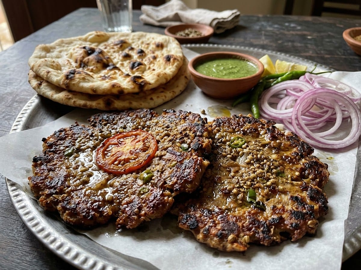 Peshawari Chapli Kebab recipe presentation