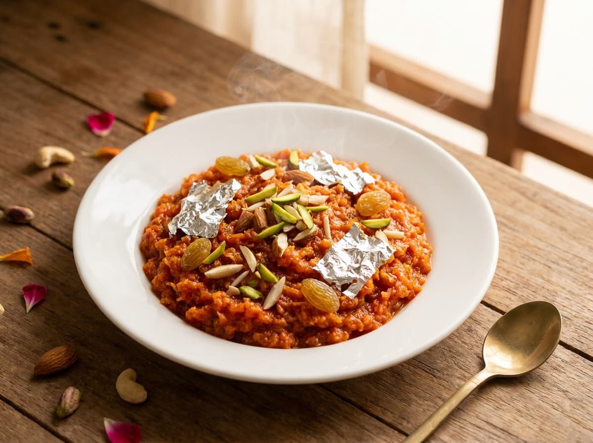 Rich Gajar Ka Halwa with Pistachios, Almonds & Edible Silver recipe