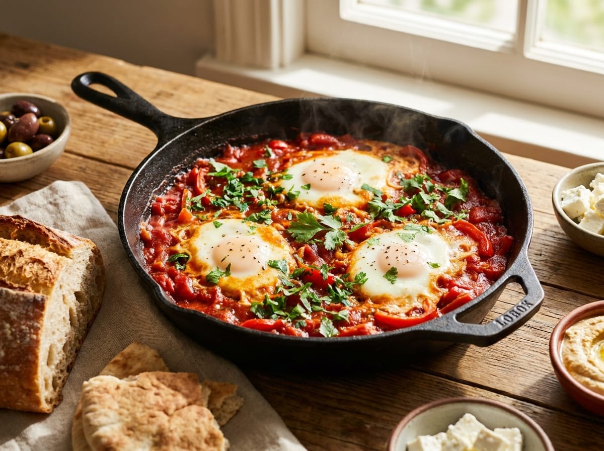 Shakshuka Recipe – Easy Middle Eastern Eggs in Tomato Sauce recipe presentation