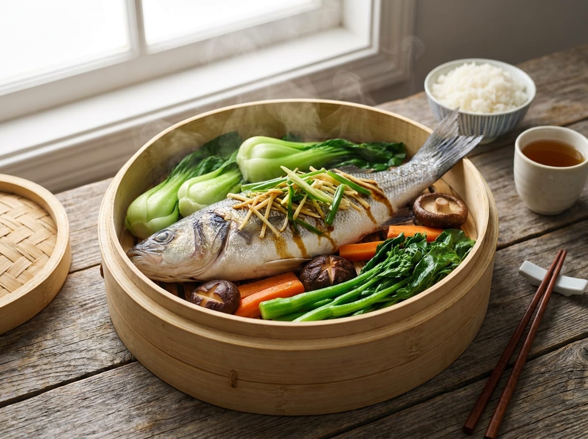 Steamed Fish Veggies recipe presentation