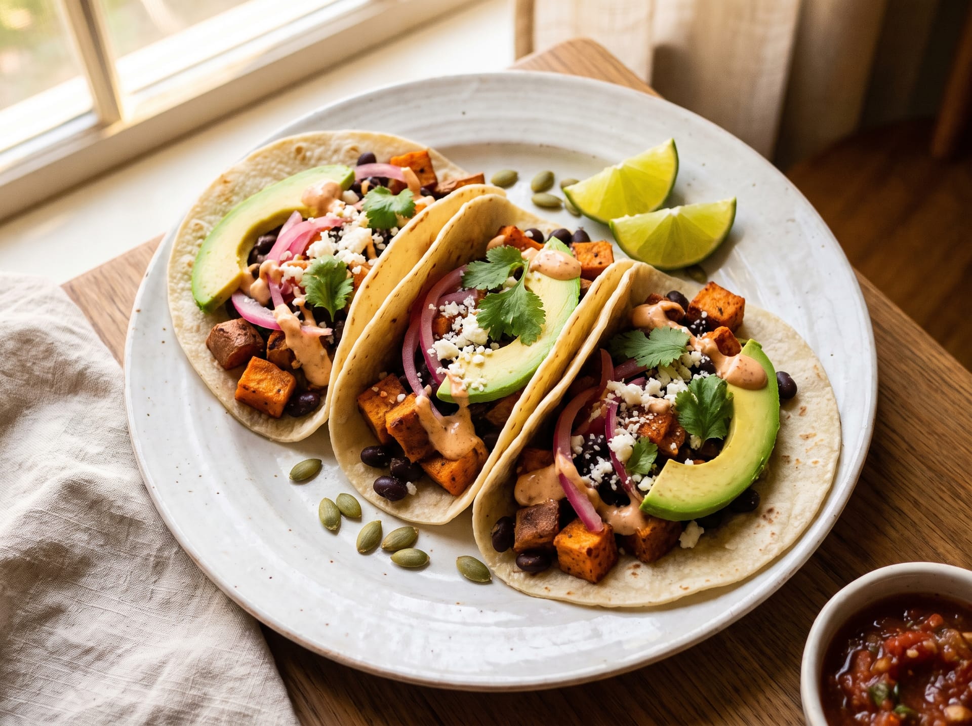 Sweet Potato Black Bean Tacos recipe presentation