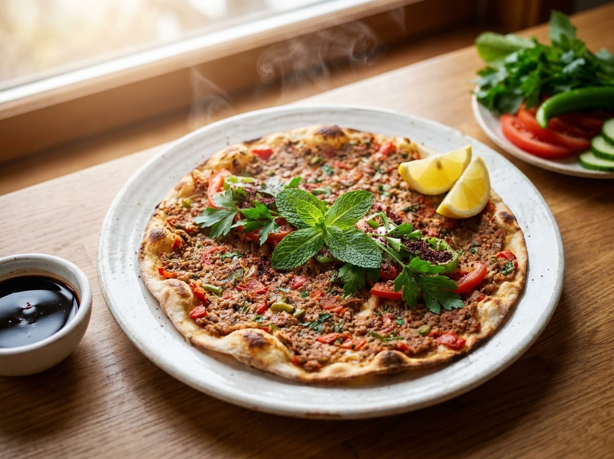 Turkish Lahmacun recipe presentation