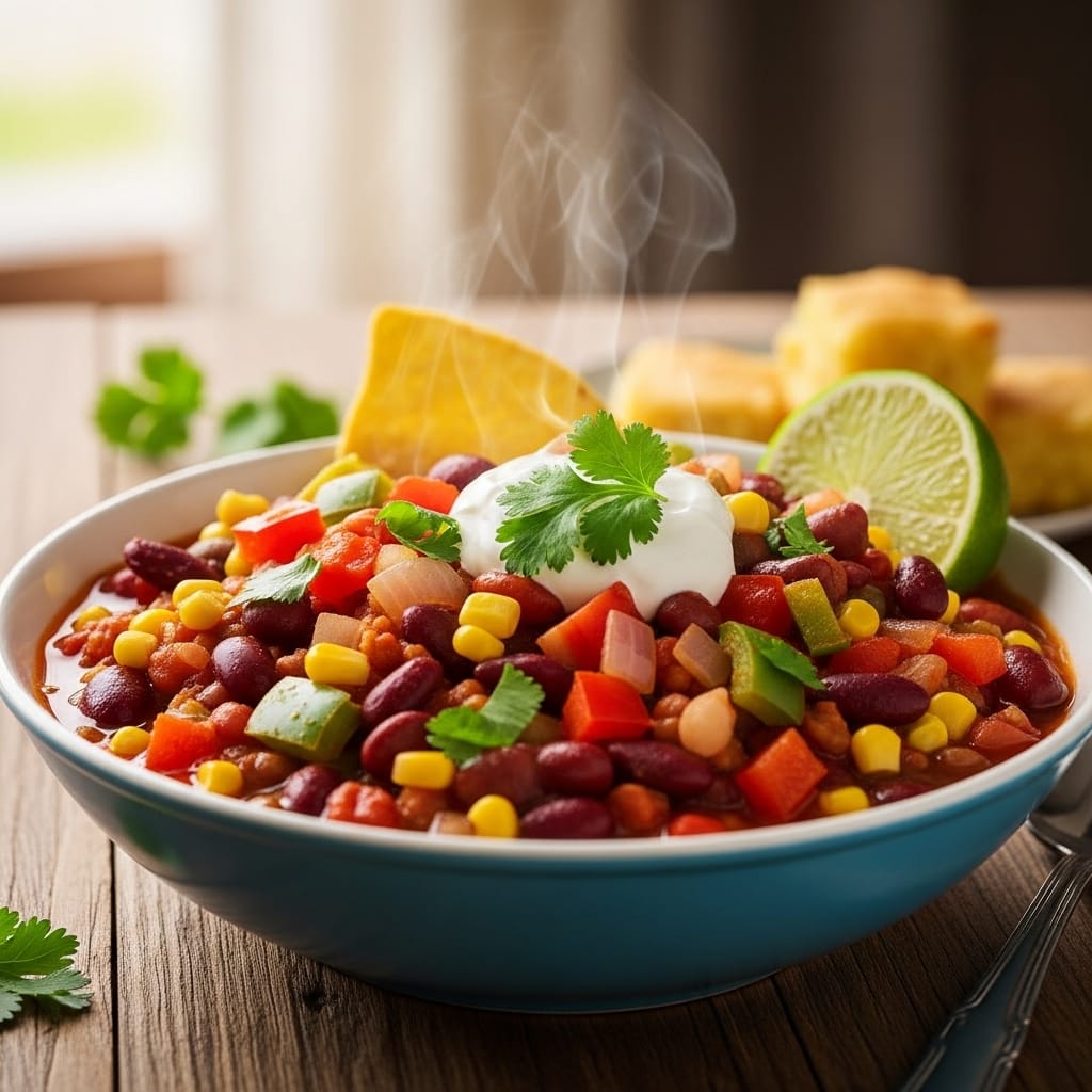 Vegetarian Chili recipe presentation